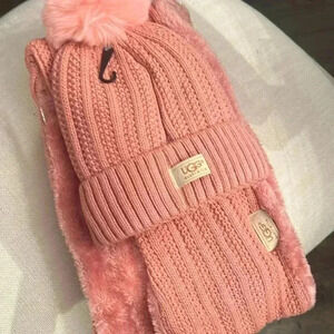 UGG pink fleece lined hat and infinity scarf